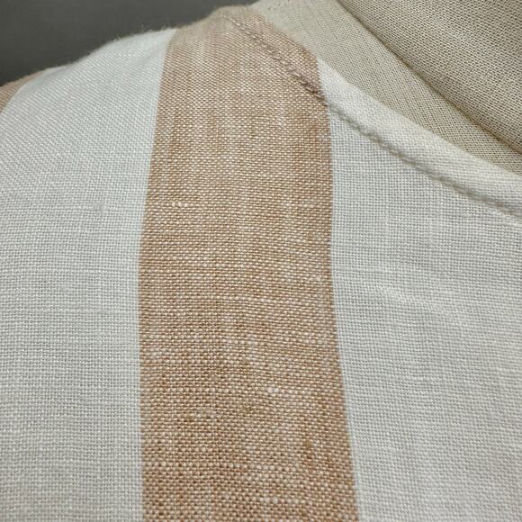 Everlane Linen A-Line Midi Dress Bone White/Caramel Stripe Size 8 Boxy Lagenlook - Picture 7 of 15